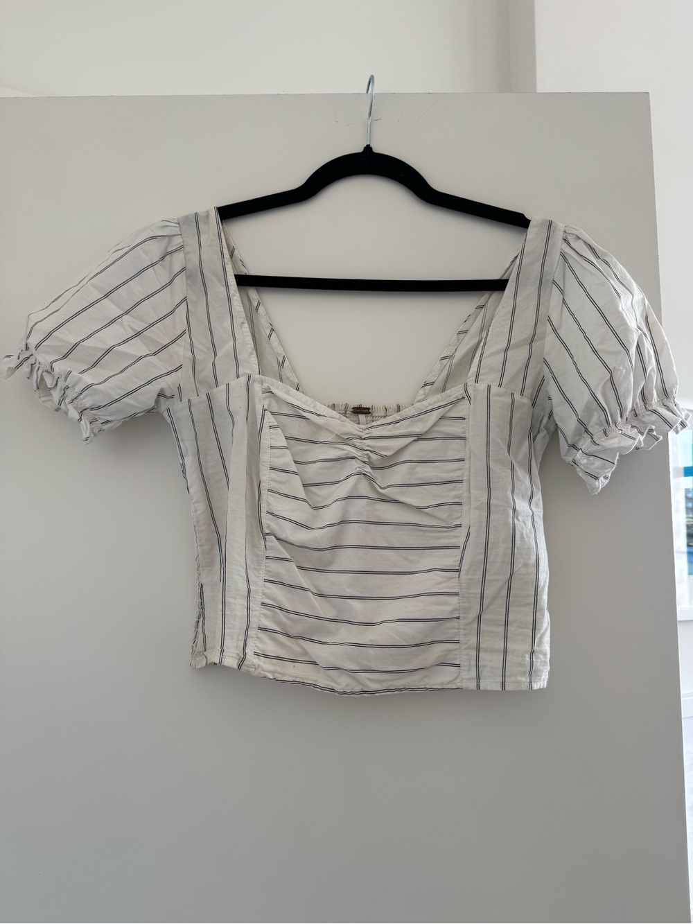 Free People White Top with Navy Pinstripes